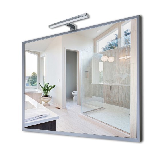 Зеркало в алюминиевой раме с наружным LED светильником alu 001 + Consol 01 - Фото 1